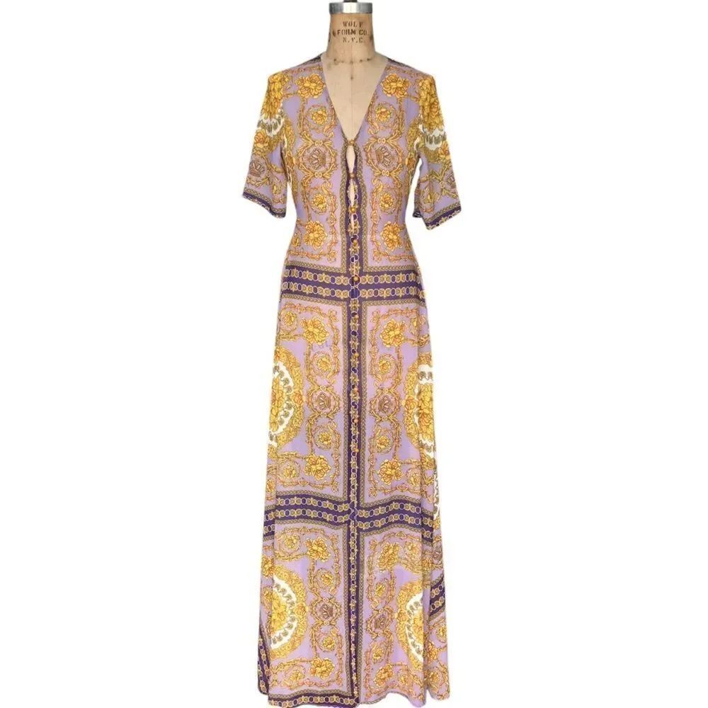 MINAA MONROE Gold and Purple Maxi Dress - Size Small
